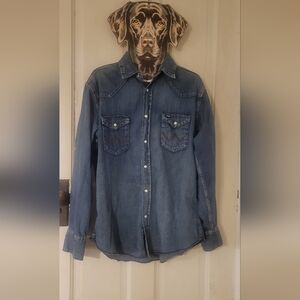 Wrangler Mens Denim Button-Up  Pearl Snap Shirt Size Large